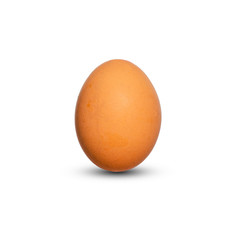 single chicken egg beautiful standing on white isolated background with clipping path and reflection. raw ingredient object.