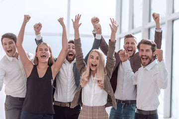 close up. a group of happy young business people.