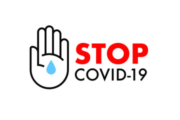 Stop Covid-19 banner. Wash hands Coronavirus prevention icon. Vector illustration.