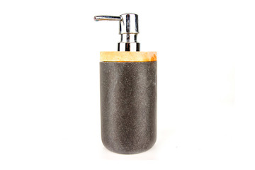 Gray jar for liquid soap isolated on a white background.