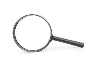 Black magnifier isolated on a white background.