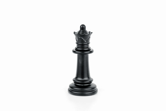 Black chess piece queen isolated on white background. The concept of board games, logic, training for the brain.