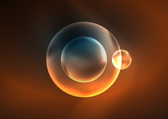 Glowing neon shiny transparent bubbles, glass circles or bio cell concept. Techno futuristic vector abstract background For Wallpaper, Banner, Background, Card, Book Illustration, landing page