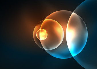 Glowing neon shiny transparent bubbles, glass circles or bio cell concept. Techno futuristic vector abstract background For Wallpaper, Banner, Background, Card, Book Illustration, landing page