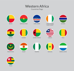 West African Continent countries flag icons collection