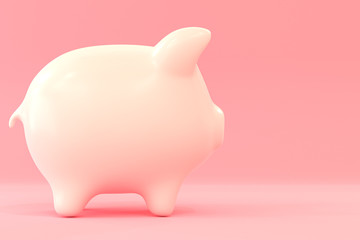 side view of piggy bank on pink background, saving money concept with 3D rendering