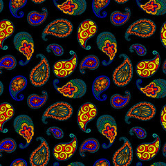 Naklejka premium seamless pattern in bright colors, Indian ornaments, wallpaper, wrapping paper