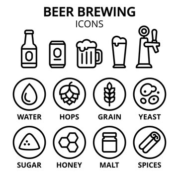 Beer brewing icon set