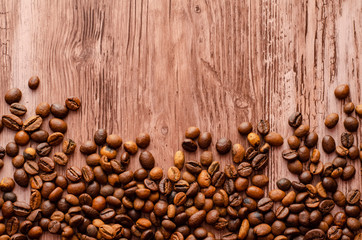 coffee beans on wood texture