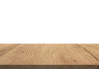 Top of wood table with white background - Empty ready for your product display or montage.