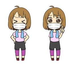 マスクをしたスポーツルックの女性