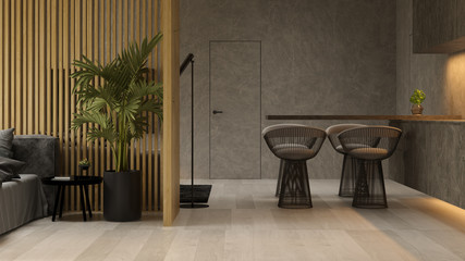 Minimalist Interior of modern living room 3D rendering