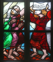 Stained glass window at Evangelical Church in Wasseralfingen, Germany