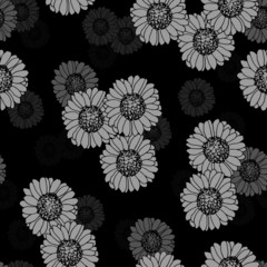 seamless pattern with flowers in monochrome gray, vector illustration, wallpaper ornament, wrapping paper