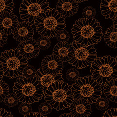 seamless pattern with flowers in monochrome brown, vector illustration, wallpaper ornament, wrapping paper