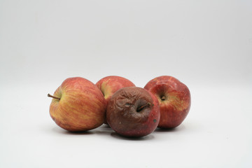 The spoiled apples next to each other