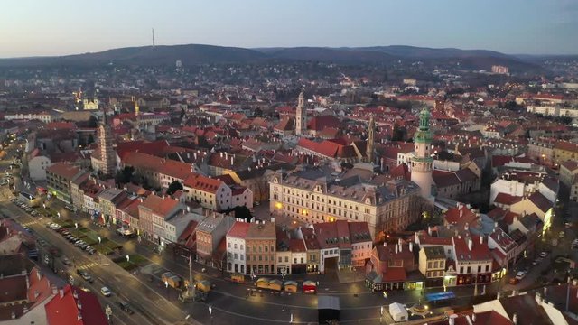 Aerial video of medieval Sopron with fire tower