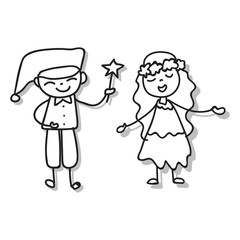 Hand drawing happy people. Happiness kids concept. Cartoon character lineart matchstick style vector.