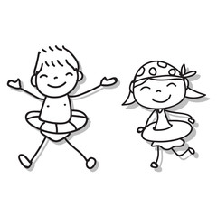 Hand drawing happy people. Happiness kids concept. Cartoon character lineart matchstick style vector.