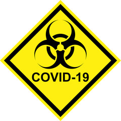 Yellow biohazard sign with COVID-19 text