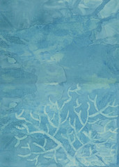 Mixed media abstract blue painting of corals or tree branches. Design for backgrounds, wallpapers, packaging