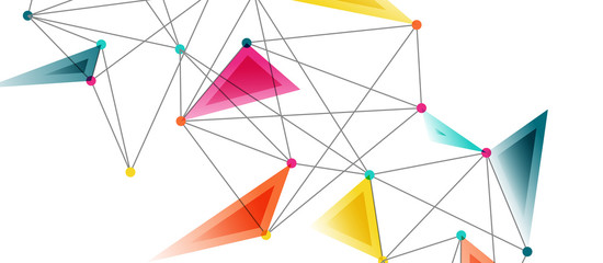Line points connections, triangular technology design. Abstract geometric background