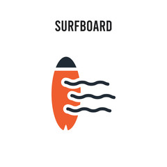 Surfboard vector icon on white background. Red and black colored Surfboard icon. Simple element illustration sign symbol EPS