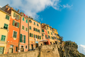 View of colorful building and houses in Riomaggiore, the fisherman village, in Cinque terre, Italy.