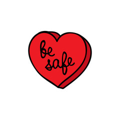be safe heart doodle icon, vector illustration