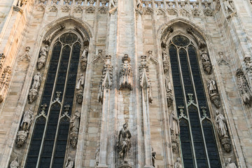 Architecture detail of Duomo di Milano church in the morning, Milan Italy