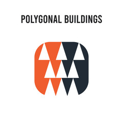 Polygonal buildings of small triangles vector icon on white background. Red and black colored Polygonal buildings of small triangles icon. Simple element illustration sign symbol EPS