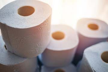 toilet paper rolls at home of hoarder hoarding amidst panic buying for corona virus outbreak...