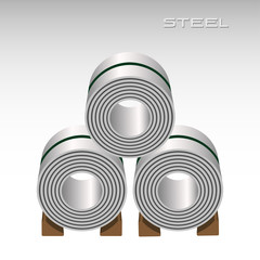 Obraz premium Steel sheet in coil, 3 rolls stacking, icon logo metal sheet industries, 3D isolated illustration