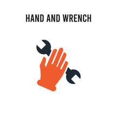Hand and Wrench vector icon on white background. Red and black colored Hand and Wrench icon. Simple element illustration sign symbol EPS