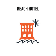 Beach Hotel vector icon on white background. Red and black colored Beach Hotel icon. Simple element illustration sign symbol EPS