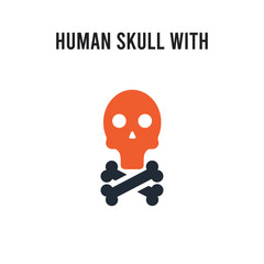 Human skull with crossed bones vector icon on white background. Red and black colored Human skull with crossed bones icon. Simple element illustration sign symbol EPS