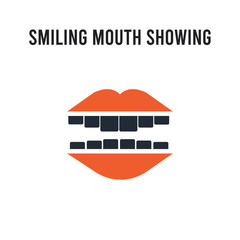 Smiling mouth showing teeth vector icon on white background. Red and black colored Smiling mouth showing teeth icon. Simple element illustration sign symbol EPS