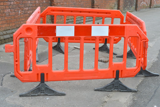 Orange Road Barrier For Road Works In England, UK