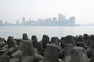 Tetrapods on Marine Drive in Mumbai, India