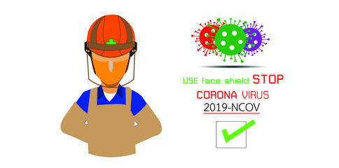 Obraz na płótnie Canvas People Use face shield stop corona virus.Covid-19 Coronavirus concept inscription typography design logo.Vector Illustration EPS 10.