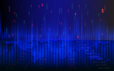 Stock market graph or forex trading chart for business and financial concepts, reports and investment dark blue background.