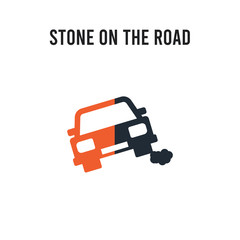Stone on the road vector icon on white background. Red and black colored Stone on the road icon. Simple element illustration sign symbol EPS
