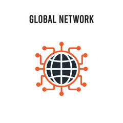 Global network vector icon on white background. Red and black colored Global network icon. Simple element illustration sign symbol EPS