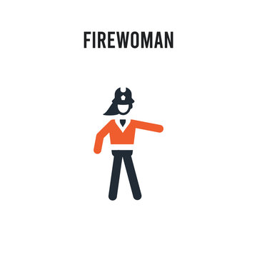 Firewoman vector icon on white background. Red and black colored Firewoman icon. Simple element illustration sign symbol EPS