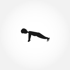 Push flat illustration. Bodybuilding, chest exercise, fitness training silhouette icon design element