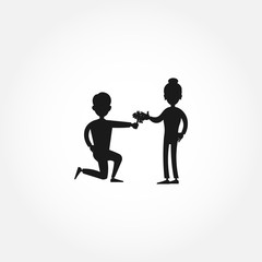 man gives flowers for woman silhouette icon design element