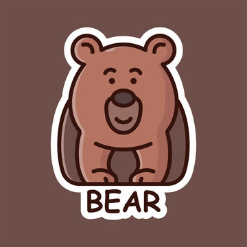 Cartoon brown bear sticker in modern flat style. Simple vector illustration of wildlife.