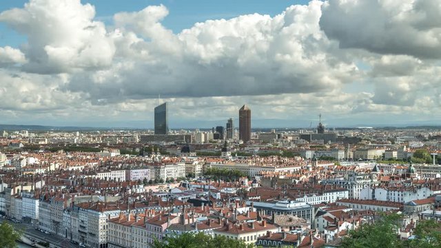 Lyon city skyline aerial view time lapse video france