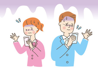 スマホ　トラブル　スーツ　男女