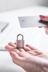 Finance. Woman is processing a safe online payment or shopping